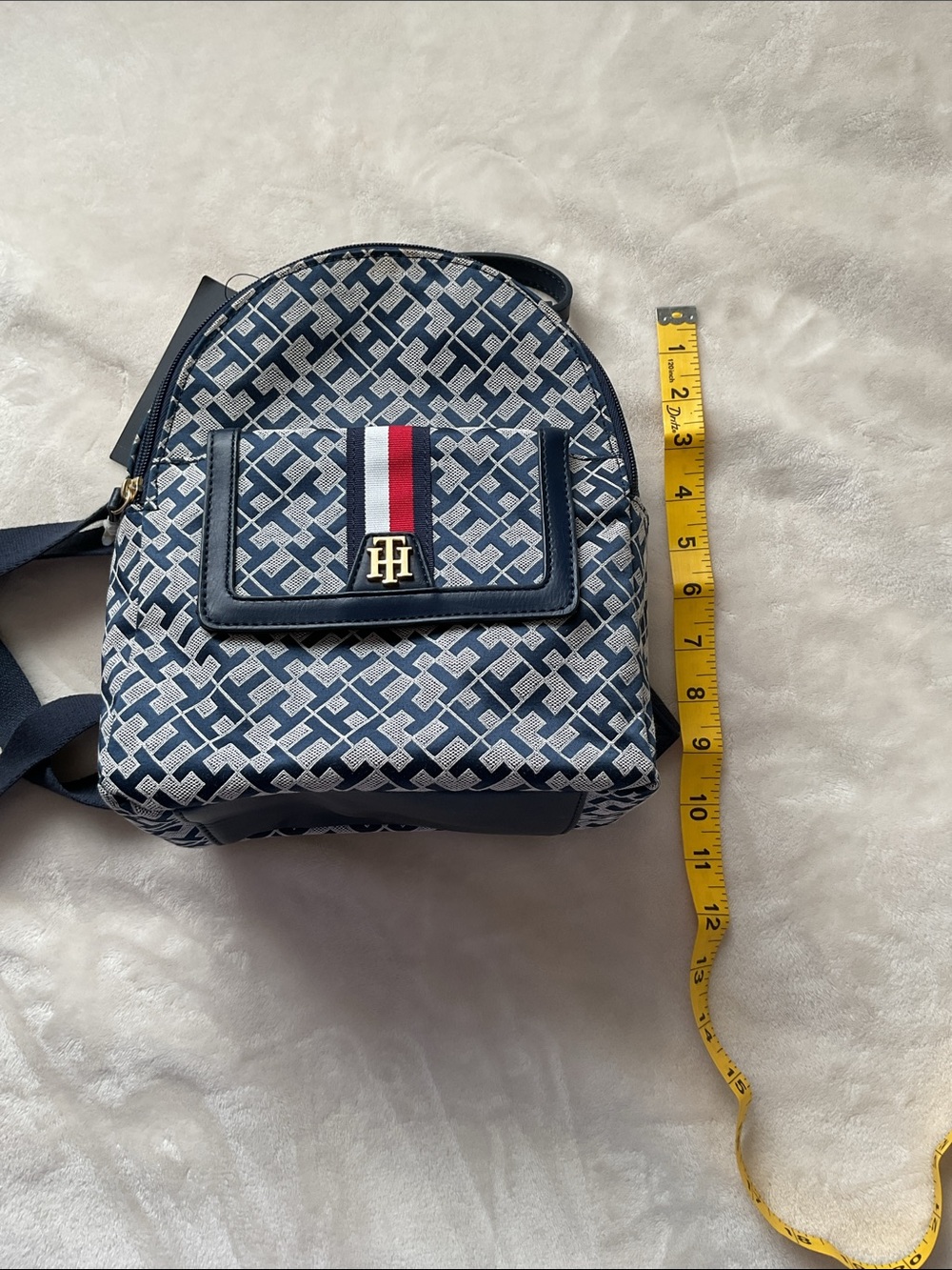 Tommy Hilfiger Navy White Monogram Mini Backpack with Signature Stripe - Picture 12 of 12